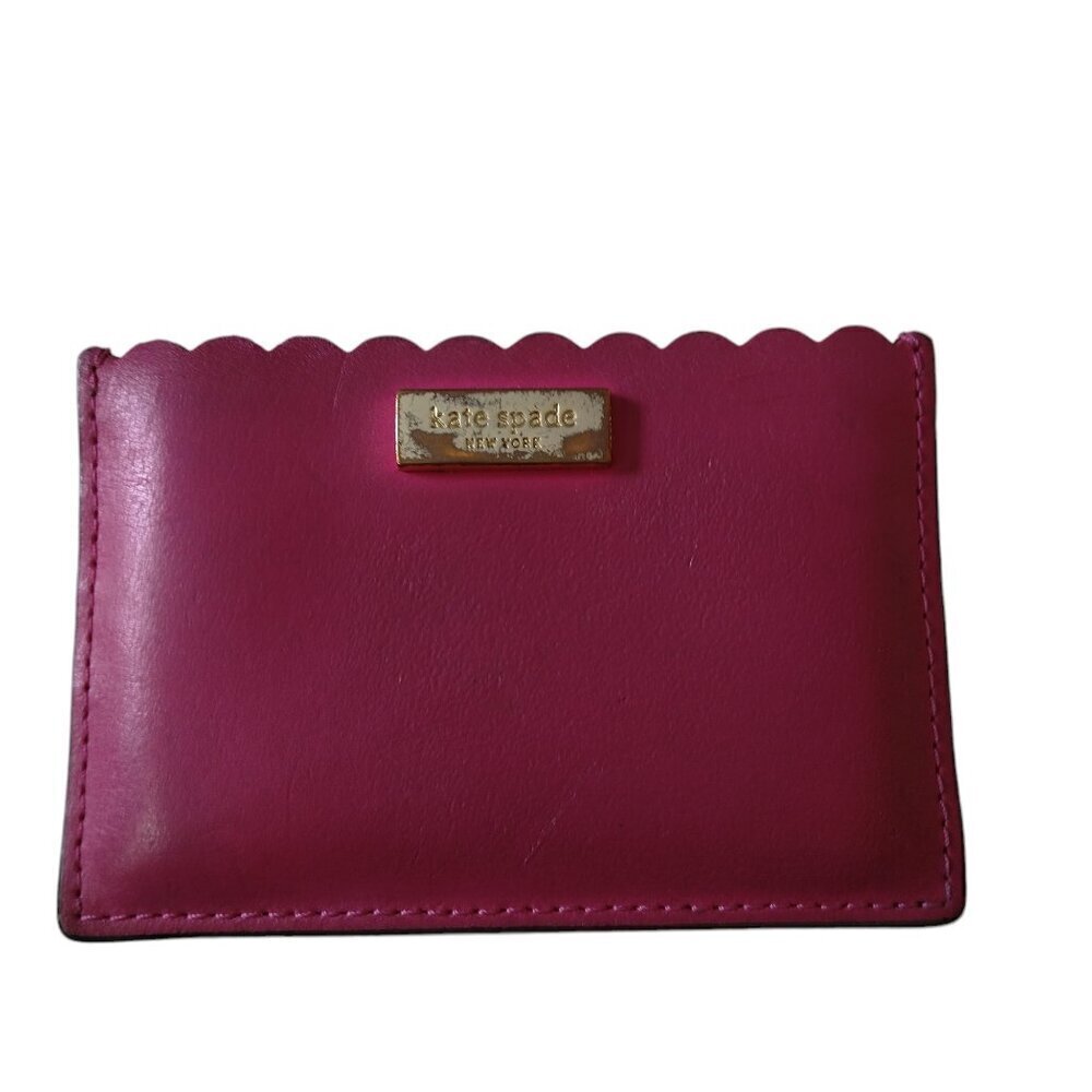 Kate Spade Leather Scallop Edge Credit Card Wallet Pink Logo Colorful